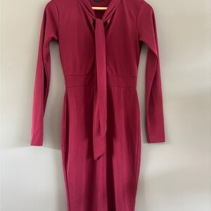 ASOS Women’s Tie-Neck Long Sleeve Sheath Dress – Burgundy/Wine – Size Small